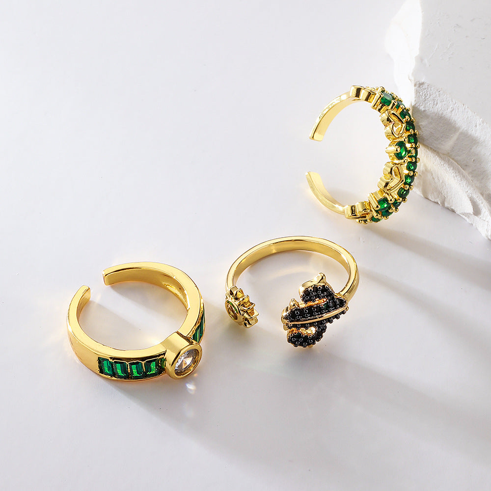 Anello in Rame Geometrico Vintage con Placcatura in Oro 18K e Zirconia Micro-Pave per Donna