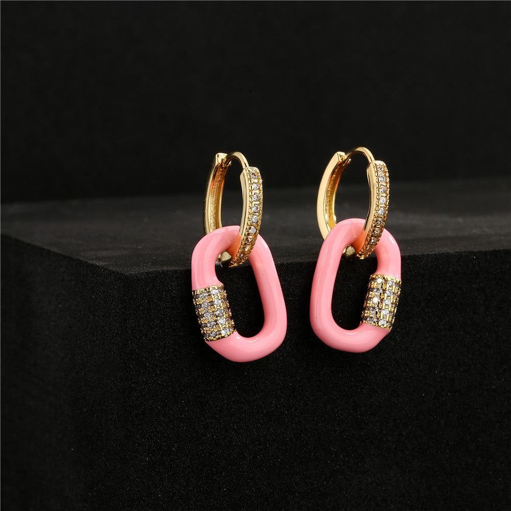 Geometric Drip Oil Cubic Zirconia Gold Plated Brass Earrings