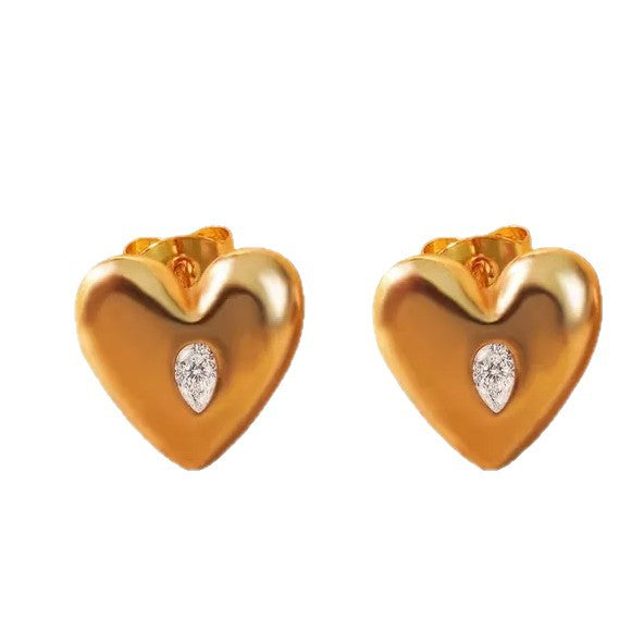 Set di collana e orecchini da donna in acciaio inossidabile placcato con zirconia cubica, design elegante e minimalista a forma di cuore
