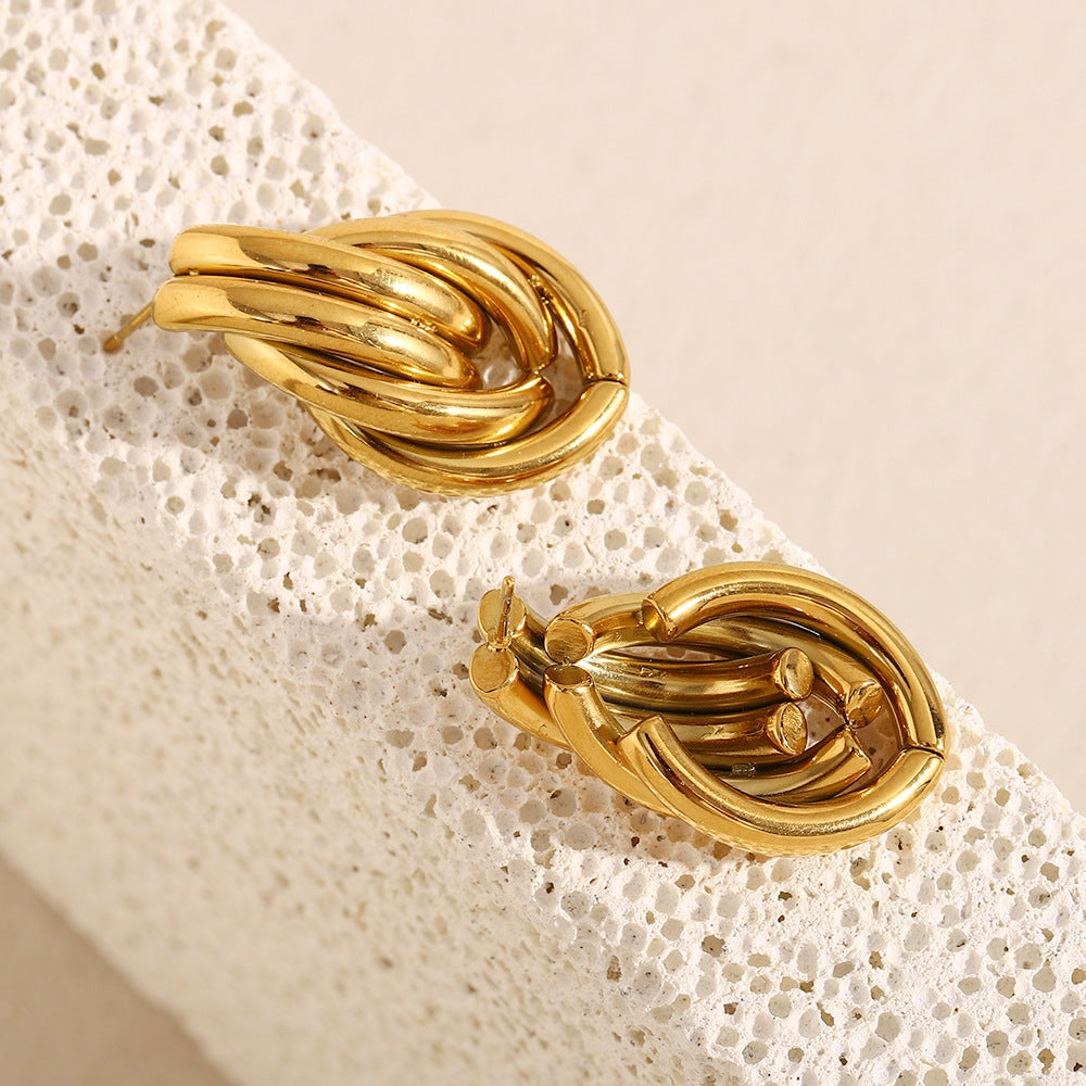 Fashionable Geometric Stainless Steel Earrings with 18K Gold Plating for Women