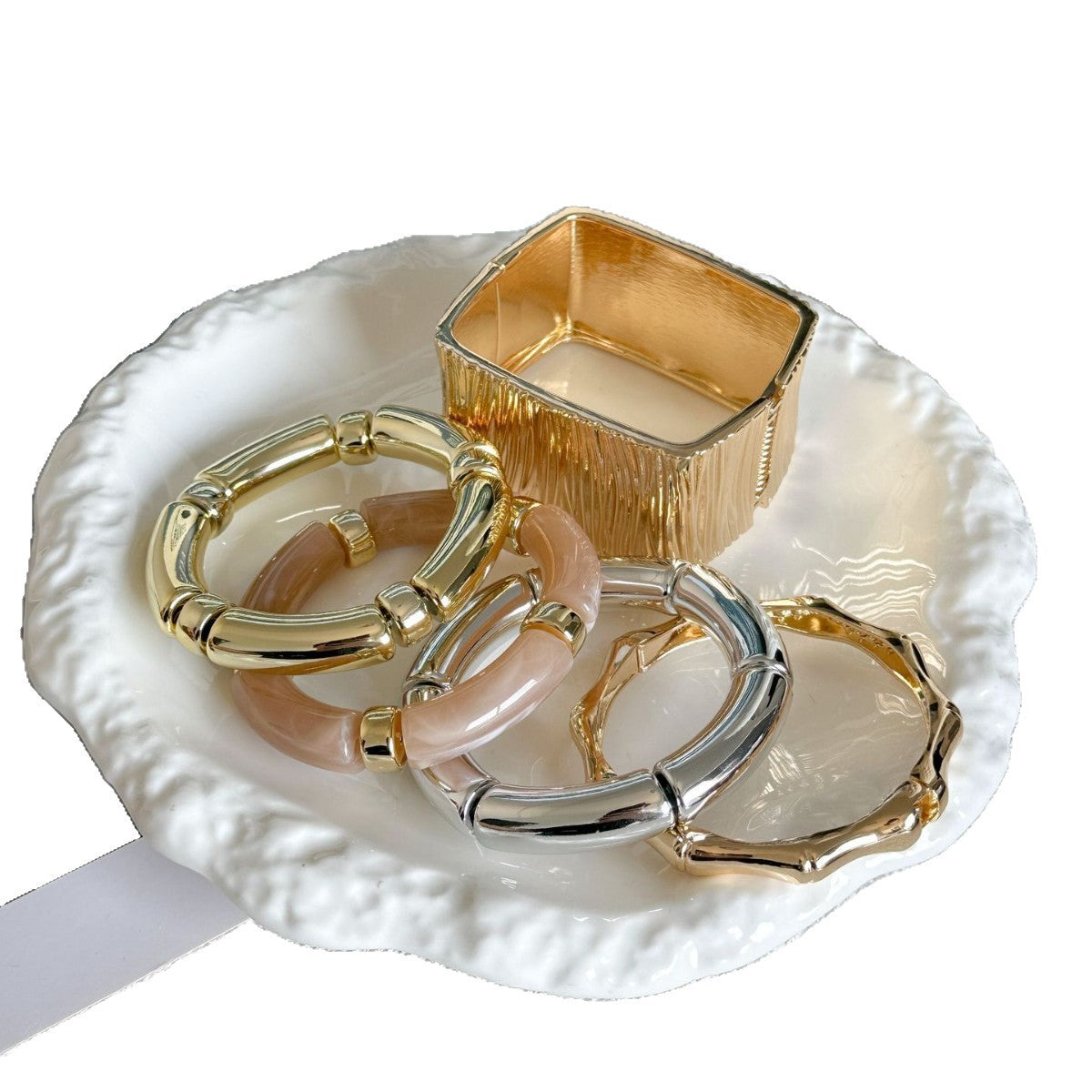 Set di bracciali in lega a strisce quadrate irregolari