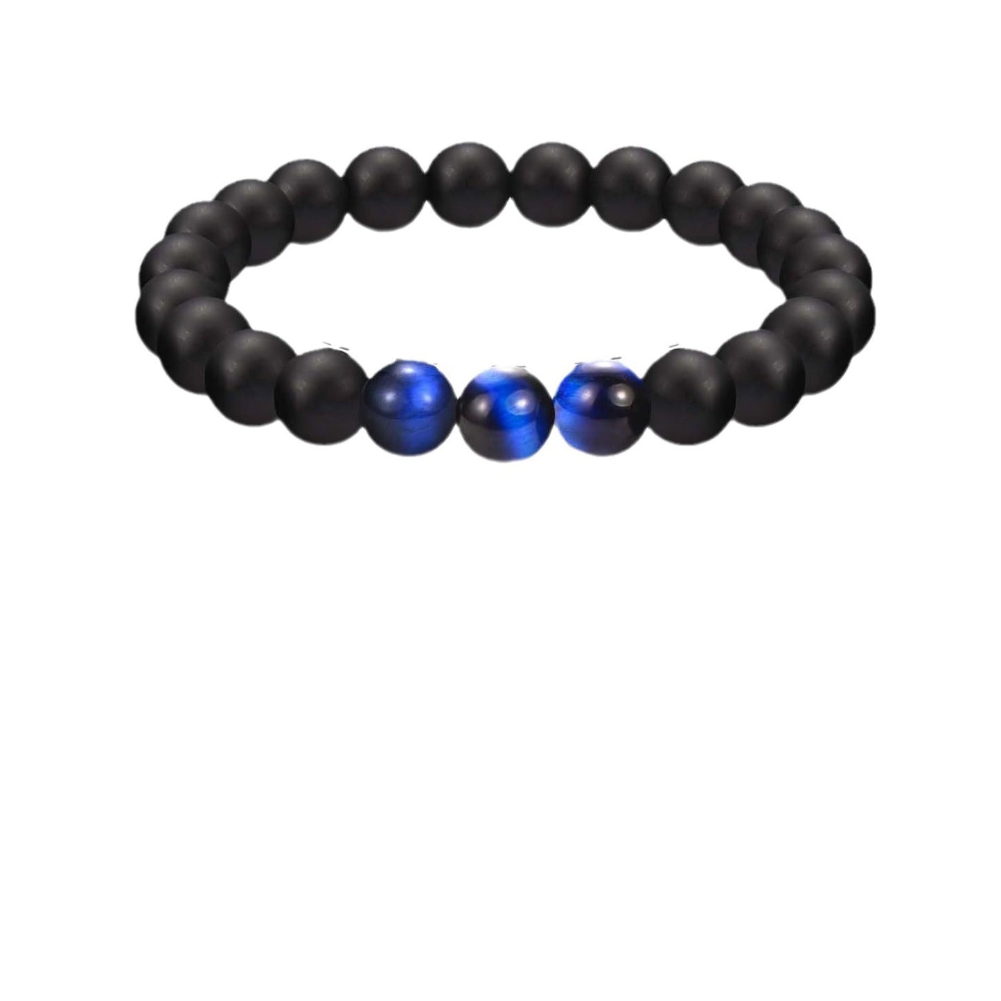Geometric Blue Tiger Eye and Black Agate Beaded Bracelet for Men and Women