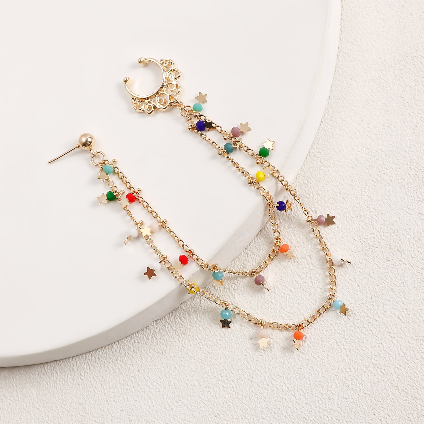 Ethnic Sweet Streetwear Star Geometric Crystal Plated Alloy Nose Ring with Tassel for Unisex