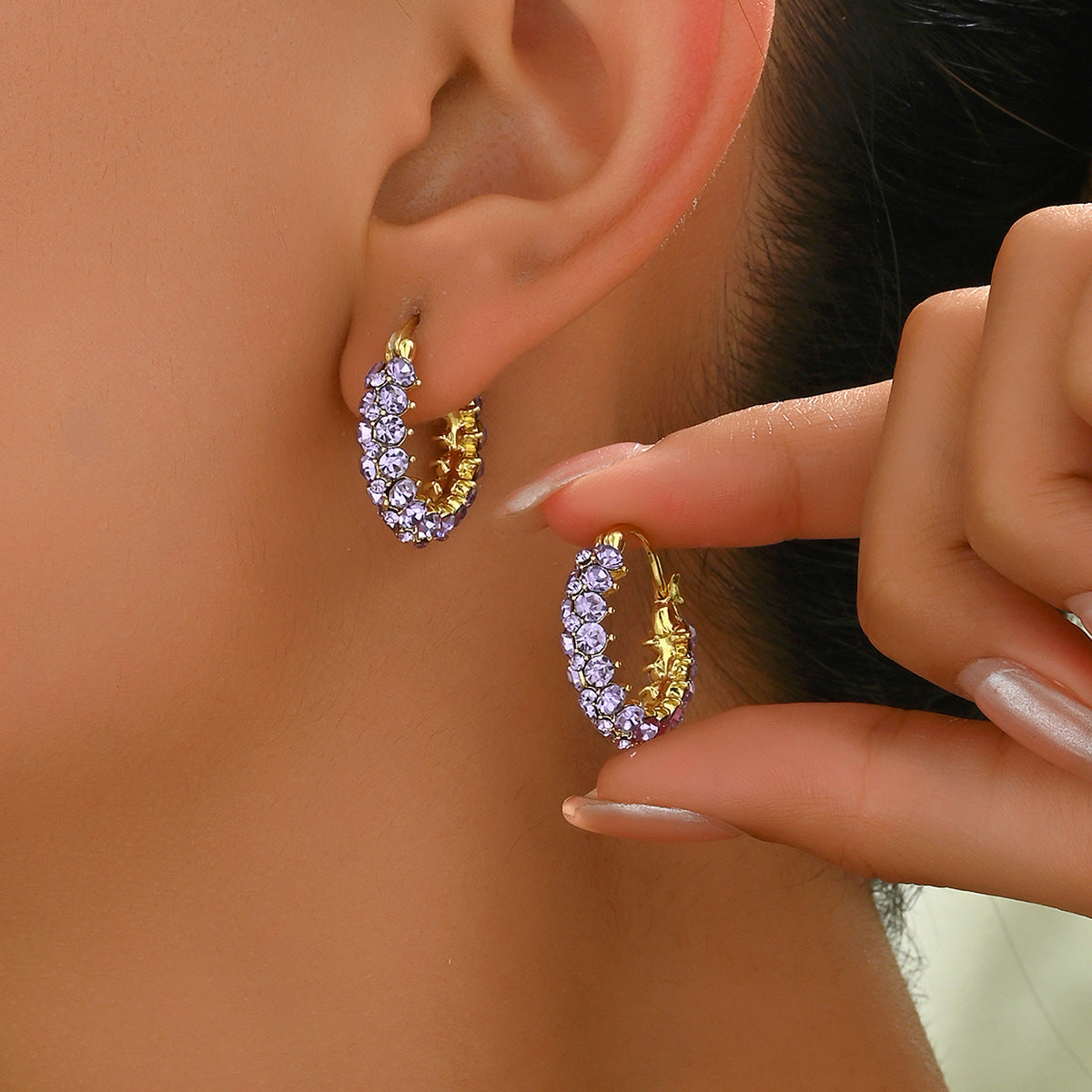 Pendientes Geométricos de Moda para Mujer con Incrustaciones de Circonita en Base de Cobre y Postes de Acero Inoxidable