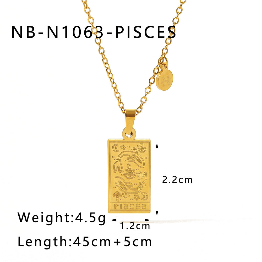 Collana con ciondolo costellazione zodiacale minimalista in acciaio inossidabile placcato oro 18 carati con catena a locket quadrato in acciaio al titanio per donne