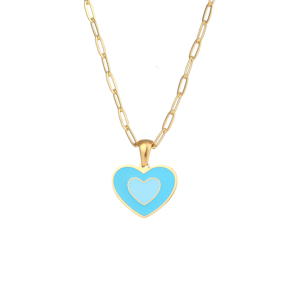 Collana con Ciondolo a Angelo Geometrico Minimalista in Acciaio al Titanio Placcato Oro 18K, Design Cuore e Libellula da Donna