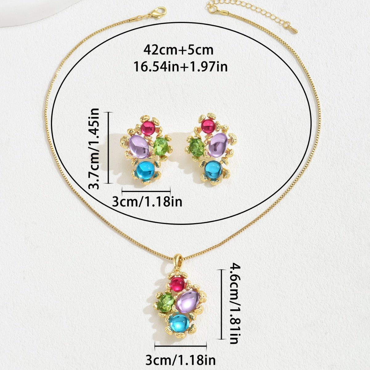 Set collana lunga e orecchini da donna minimalisti con pendente geometrico, catena in rame, pietre artificiali intarsiate
