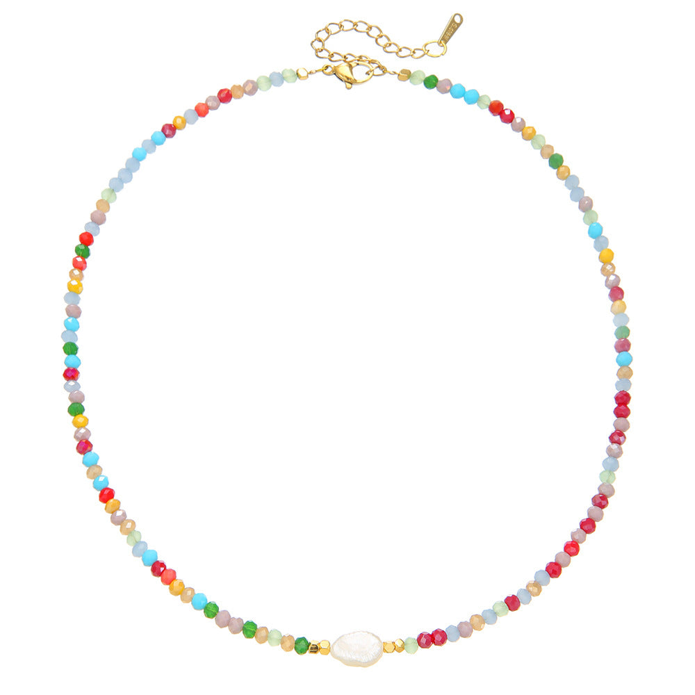 Geometric Heart Stainless Steel Necklace with Pearl and Floral Elements