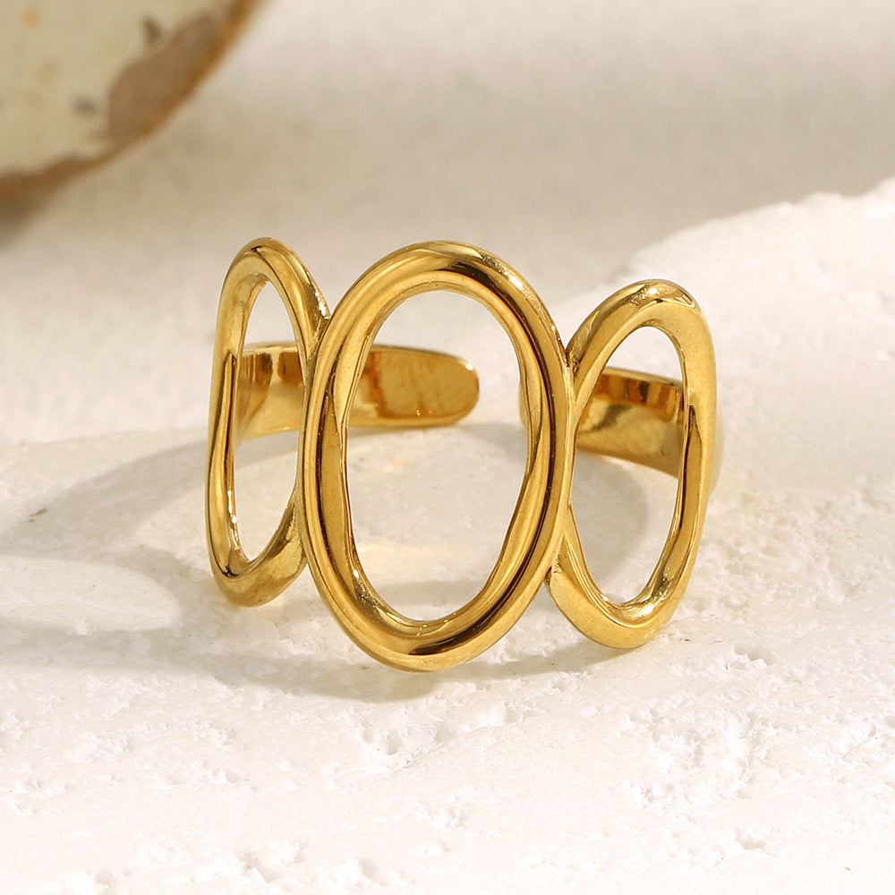 Minimalist Geometric Stainless Steel Ring with 18K Gold Plating for Women