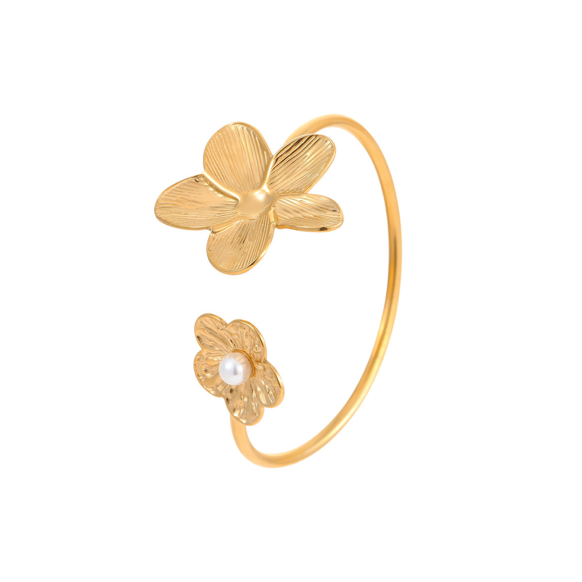 Fashionable OL Style Geometric Stainless Steel Bracelet with 18K Gold Plating and Floral Design Luxury Hand Jewelry