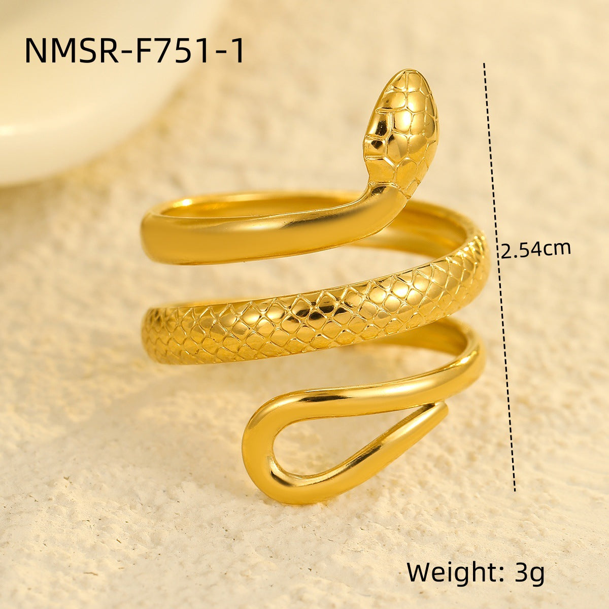 Minimalist Snake-Shaped Stainless Steel Ring with 18K Gold Plating for Women