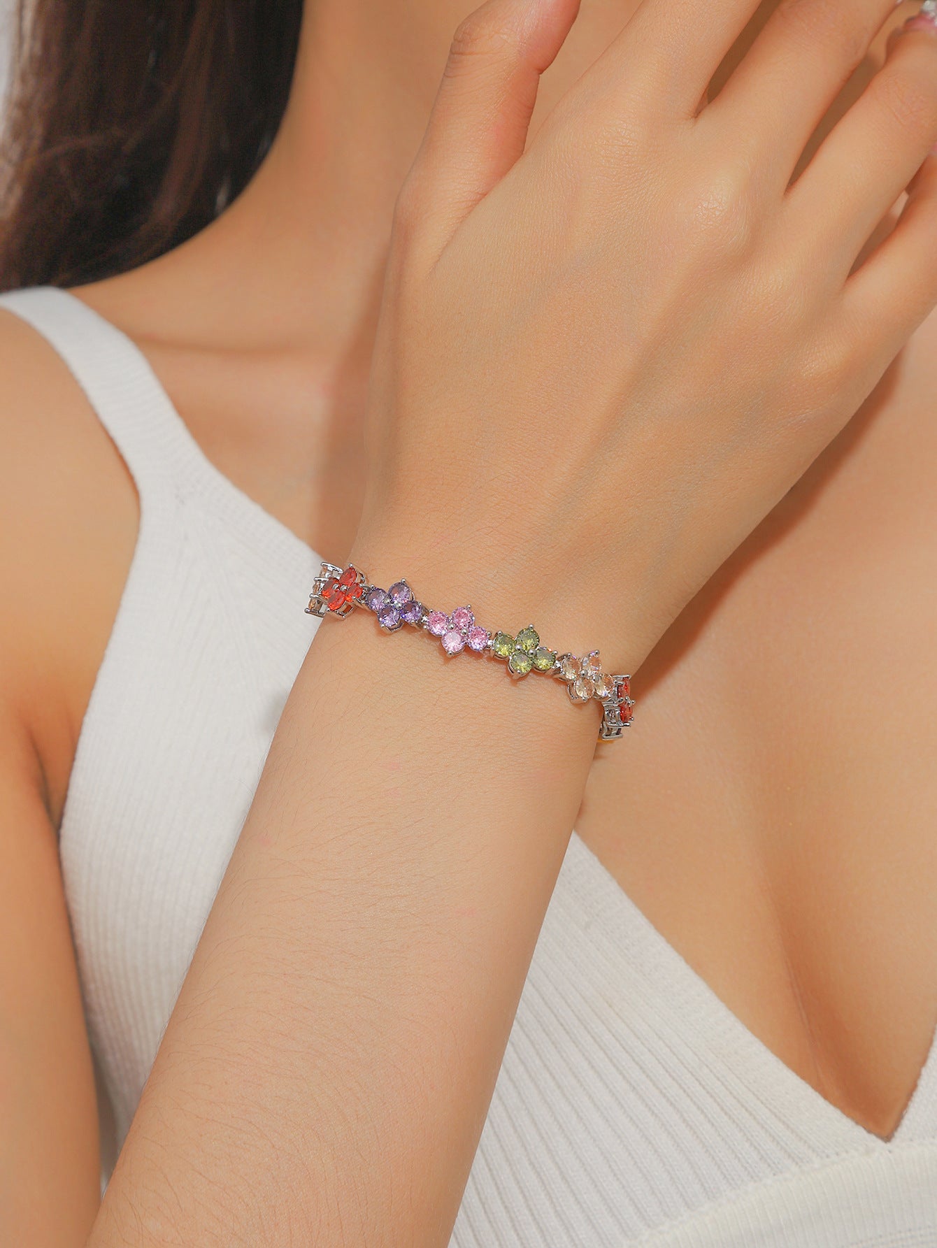 Luxury Gold Plated Brass Leaf Bracelet with Cubic Zirconia Inlay Unisex Floral Design