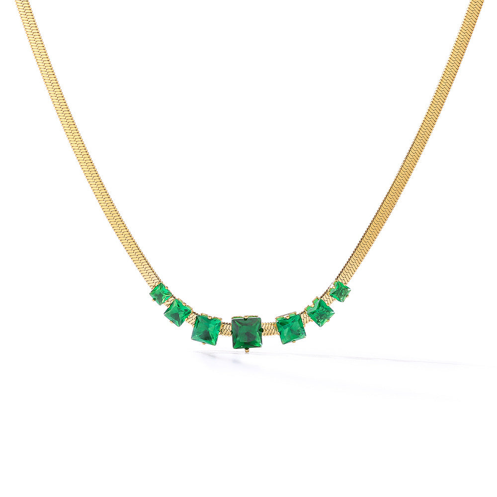 Minimalist Geometric Titanium Steel Necklace with Gold Plating and Zircon Accents for Women