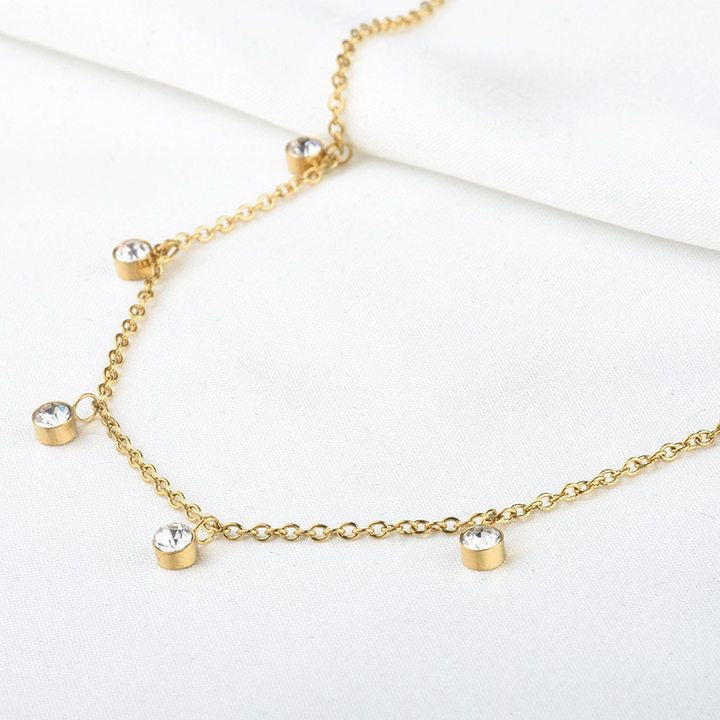 Minimalist Luxury Teardrop Cubic Zirconia Plated Titanium Steel Necklace for Women