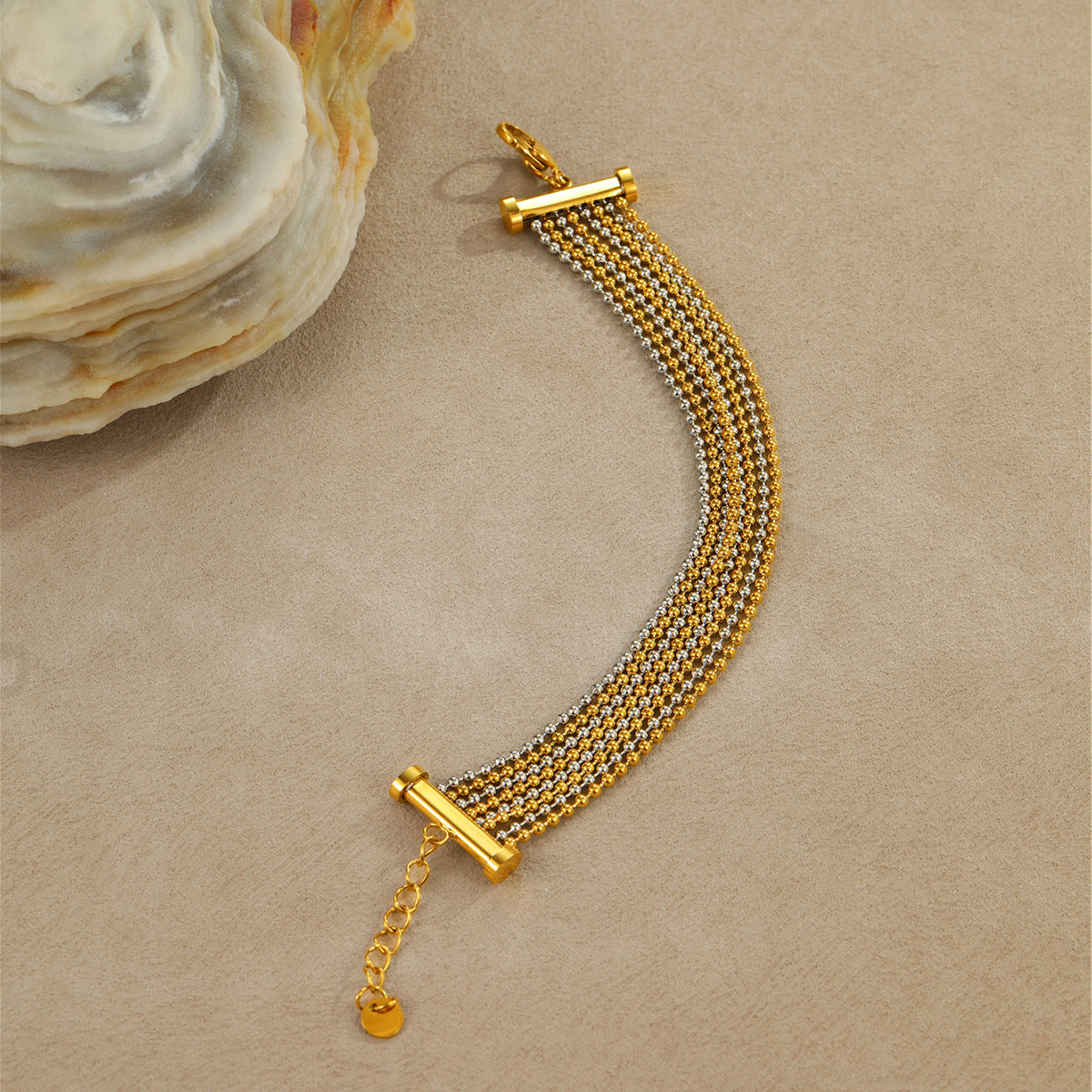 Fashionable Geometric Stainless Steel Multi-Layer Tassel Bracelet with Plated Finish for Women