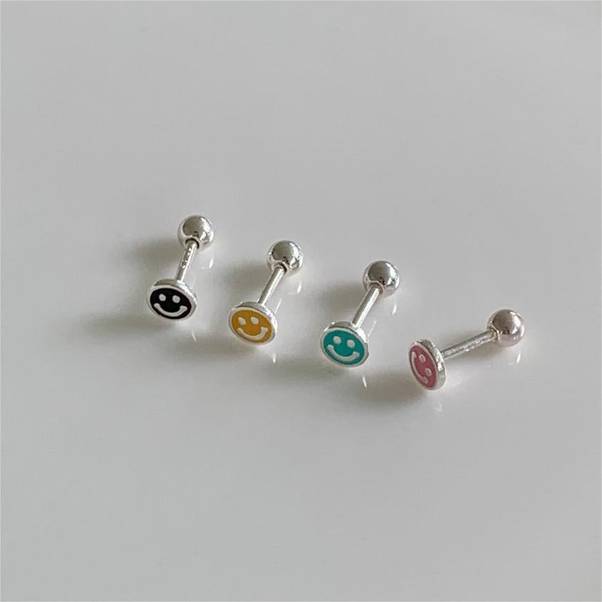Pendientes de Plata de Ley 925 con Forma de Corazón Minimalista y Cara Sonriente Recubiertos de Resina para Mujer