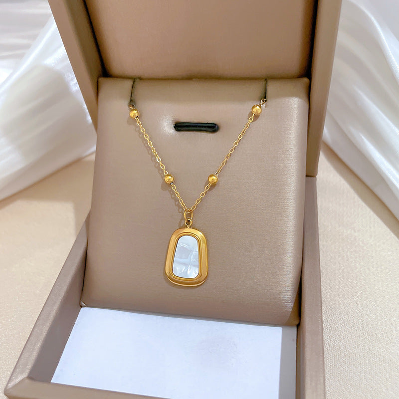 Minimalist Geometric Titanium Steel Pendant Necklace with Beaded Chain for Women and Men