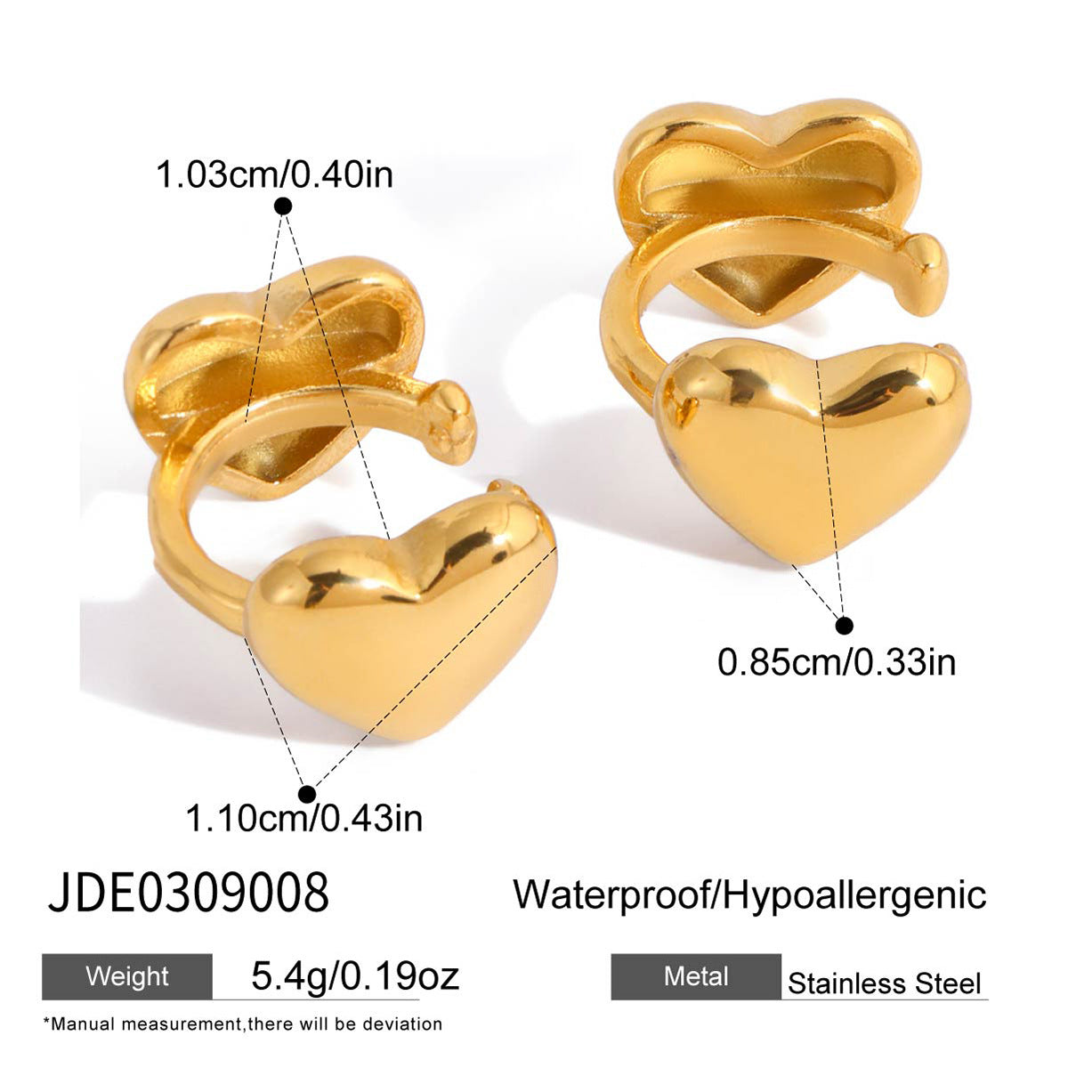 Elegant Stainless Steel Heart Rose Floral Plated Earrings for Women