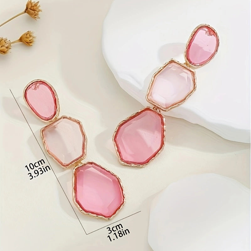 Orecchini Lunghi da Donna Minimalisti, Irregolari, Geometrici, con Cristalli, in Rame e Perno in Acciaio Inossidabile