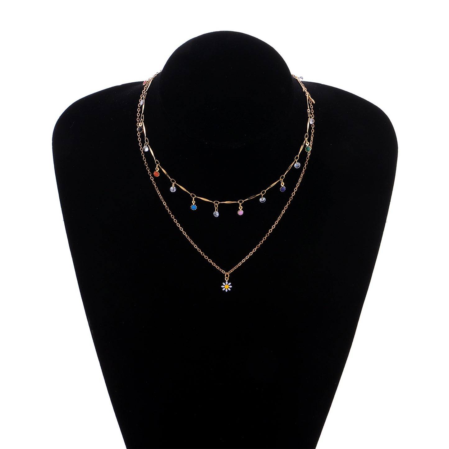Vintage Minimalist Floral Geometric Alloy Rhinestone Pendant Necklace for Women