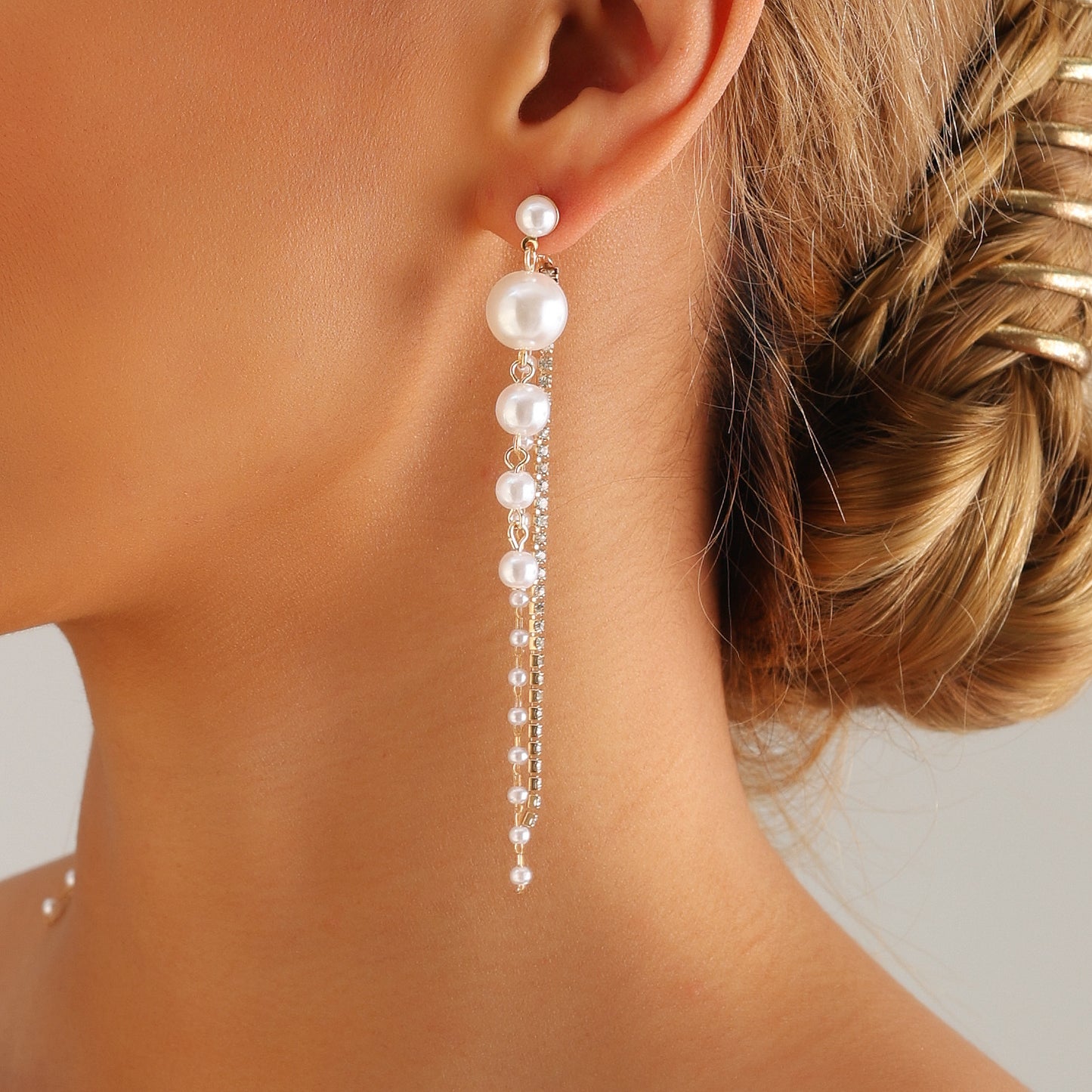 Elegant French-Style Tassel Earrings with Moon Motif in Alloy with Electroplating Finish for Women