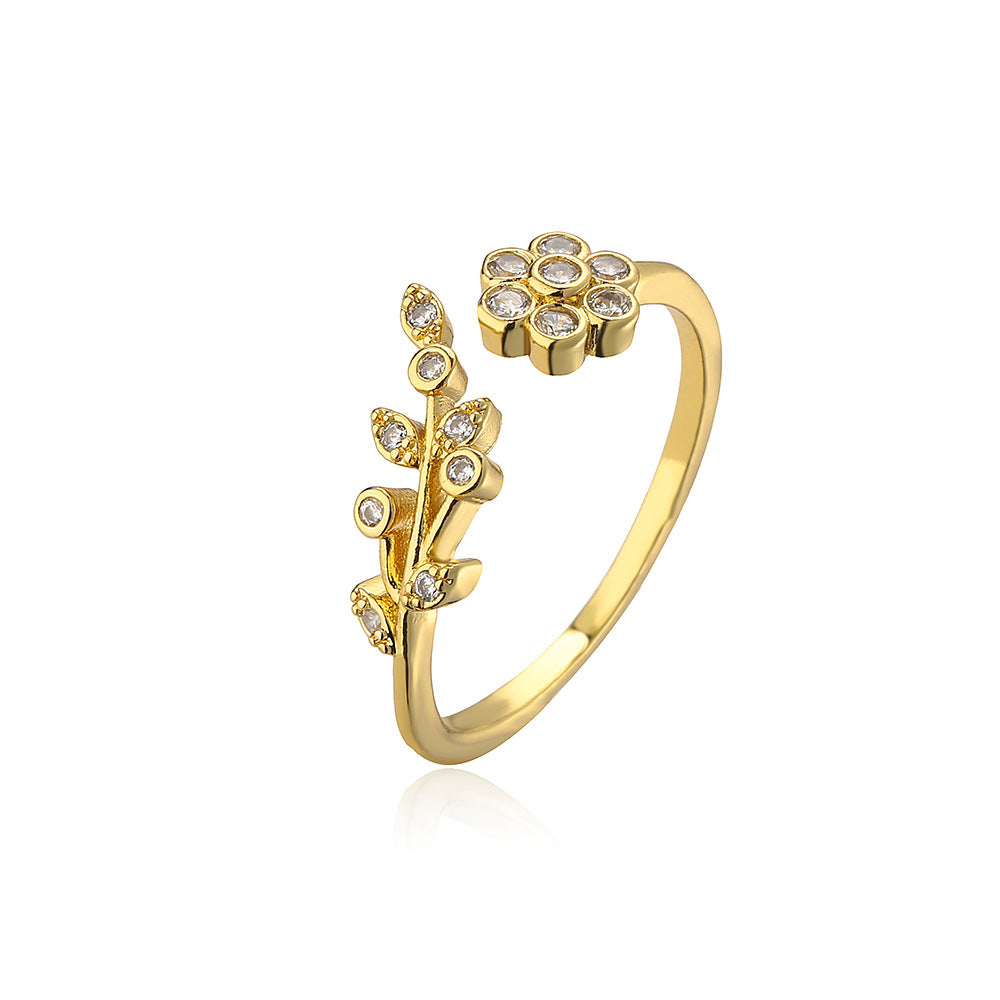 Minimalist Geometric Open Ring for Women in Brass with 18K Gold Plating and Zircon Inlay