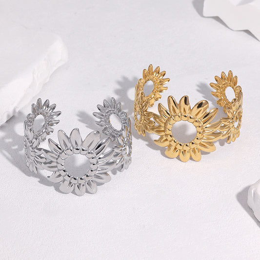 Minimalist Elegant Vintage Floral Plated Stainless Steel Titanium Steel Open Cuff Bracelet