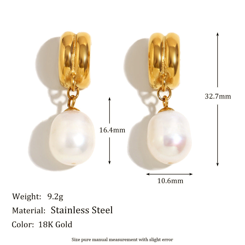 Minimalist Vintage Geometric Stainless Steel 18K Gold Plated Pearl Stud Earrings for Women