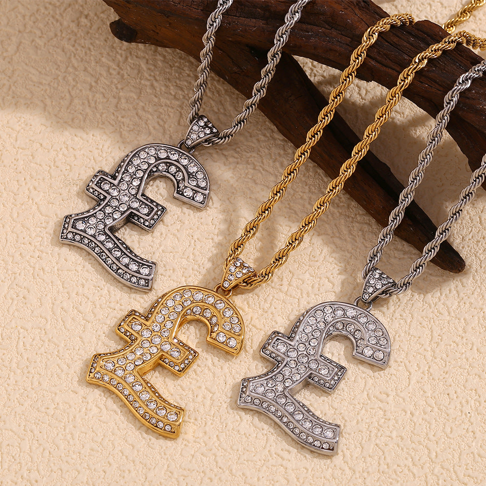 Minimalist Geometric Pendant Necklace for Women Stainless Steel with 18K Gold Plating and Full Rhinestone Accent on Twisted Cable Chain