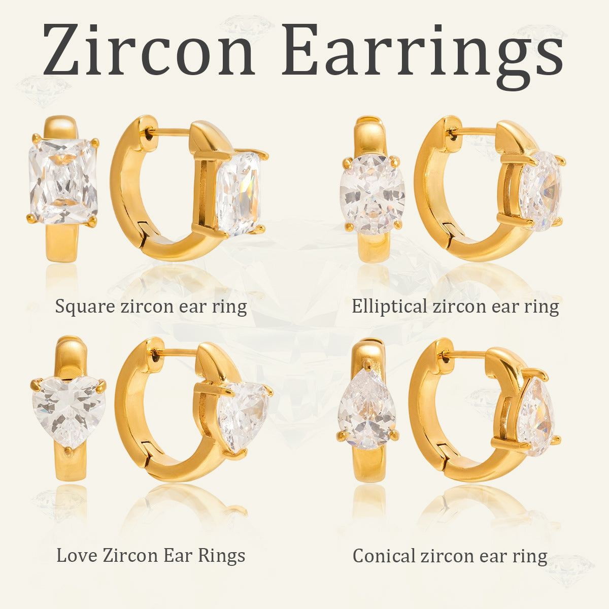 Aretes de aro geométricos de acero inoxidable con detalles de circonita bañados para mujer, joyería de oreja de moda minimalista de lujo