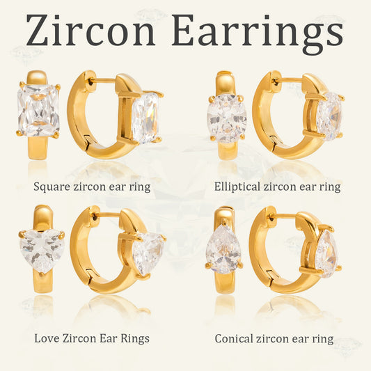 Aretes de aro geométricos de acero inoxidable con detalles de circonita bañados para mujer, joyería de oreja de moda minimalista de lujo