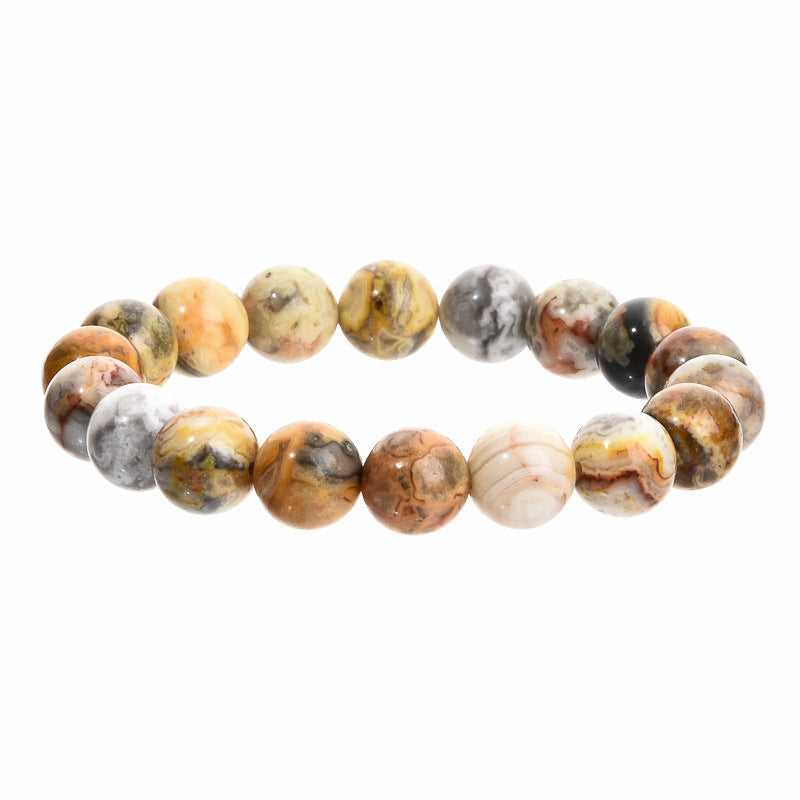 Elegant 10mm Round Agate Wood Crystal Beaded Bracelet Unisex Geometric Handmade Jewelry