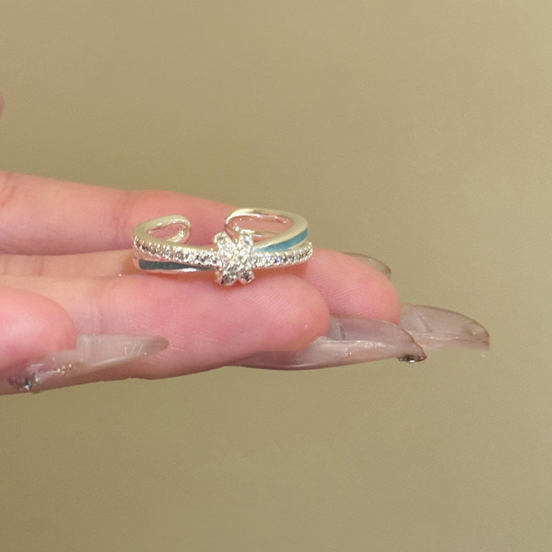 Anello in Rame Incastonato con Smalto Floreale alla Moda per Donna con Fascia Aperta Design Minimalista per l'Uso Quotidiano