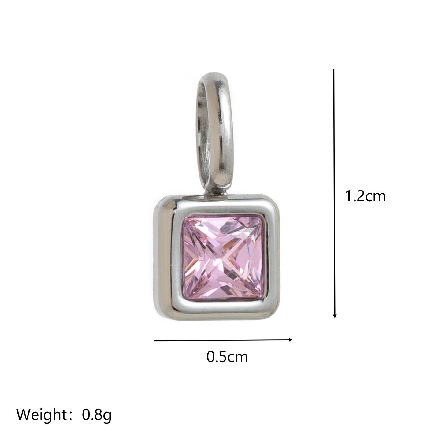 Minimalist Square Titanium Steel Pendant with Cubic Zirconia Inlay DIY Charm Bar Necklace for Women