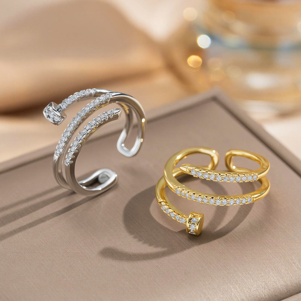 Anello da donna in rame con zirconi intarsiati, placcato oro 18 carati, design a croce, moderno e minimalista