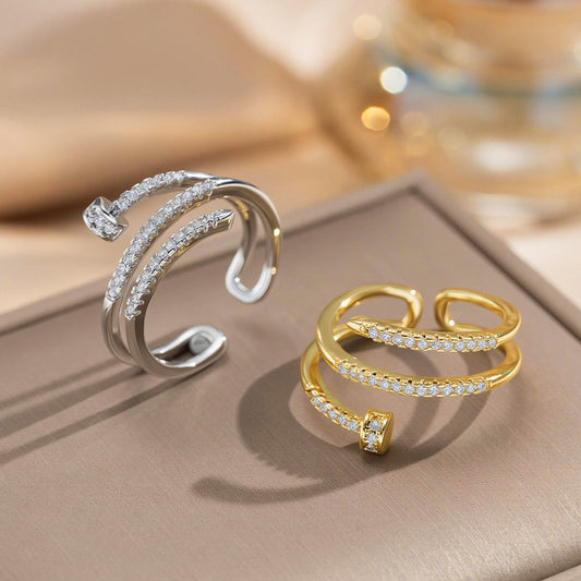 Minimalist Modern 18K Gold Plated Cross Nail Design Zircon Inlay Copper Ring for Women