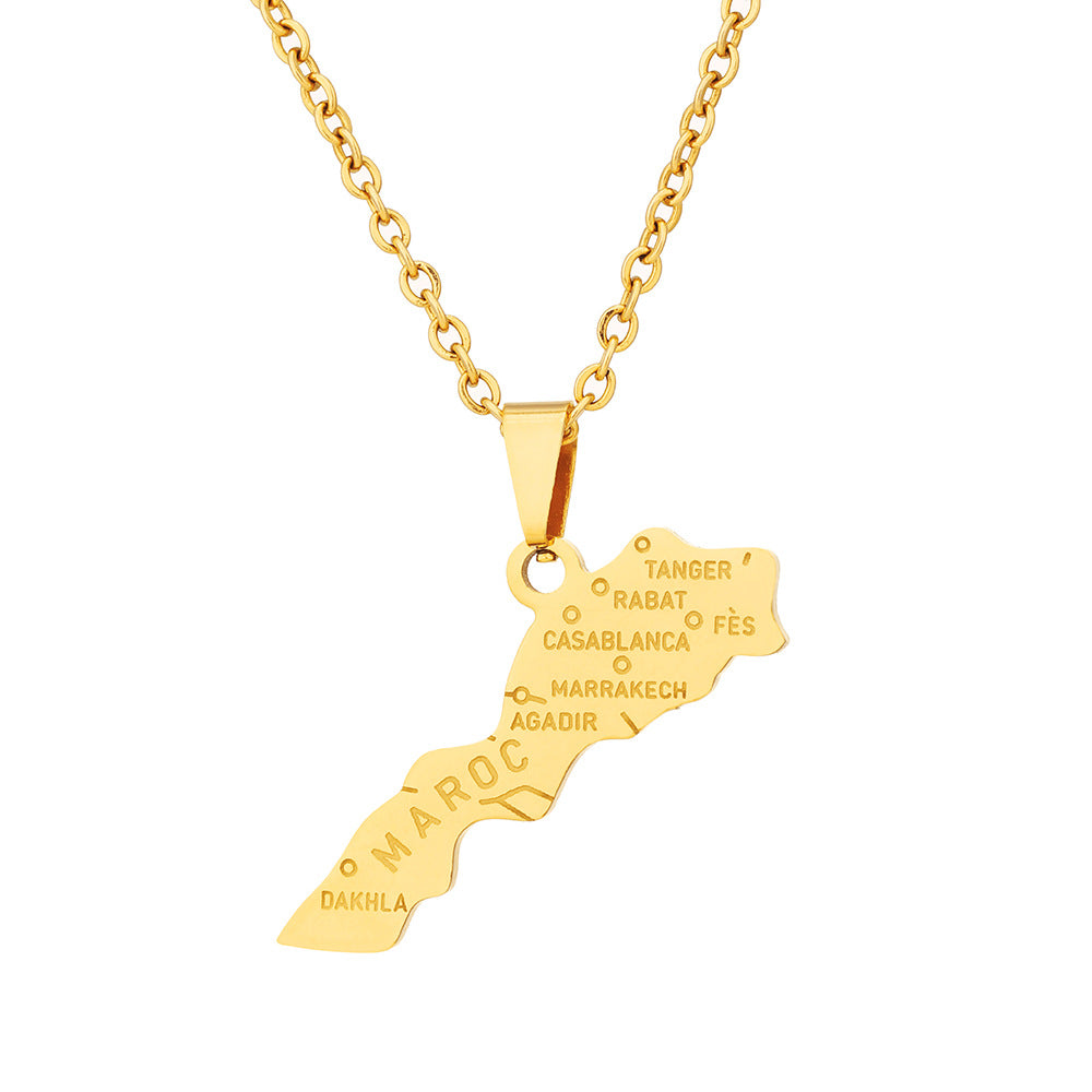 Collana con pendente geometrico minimalista marocchino da donna e uomo in acciaio inossidabile con pendente in acciaio al titanio e catena a O elettroplaccata