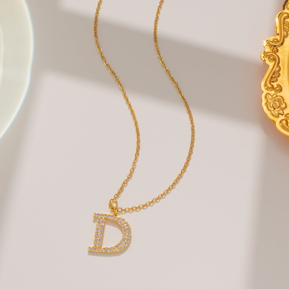 Collar minimalista con inicial "D" de titanio y acero con acabado chapado para mujer, Collar de clavícula con cadena tipo O