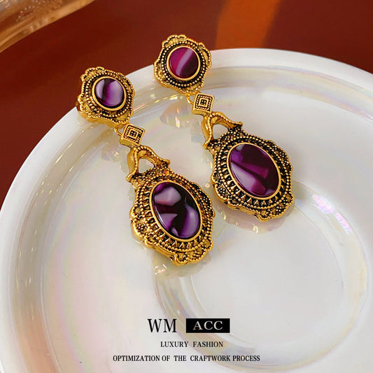 Pendientes de aleación con forma ovalada geométrica vintage y efecto degradado con acabado galvanizado para mujer