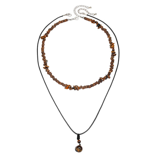 Casual Geometric Tiger Eye Coconut Shell Handmade Waxed Cord Necklace for Men and Women