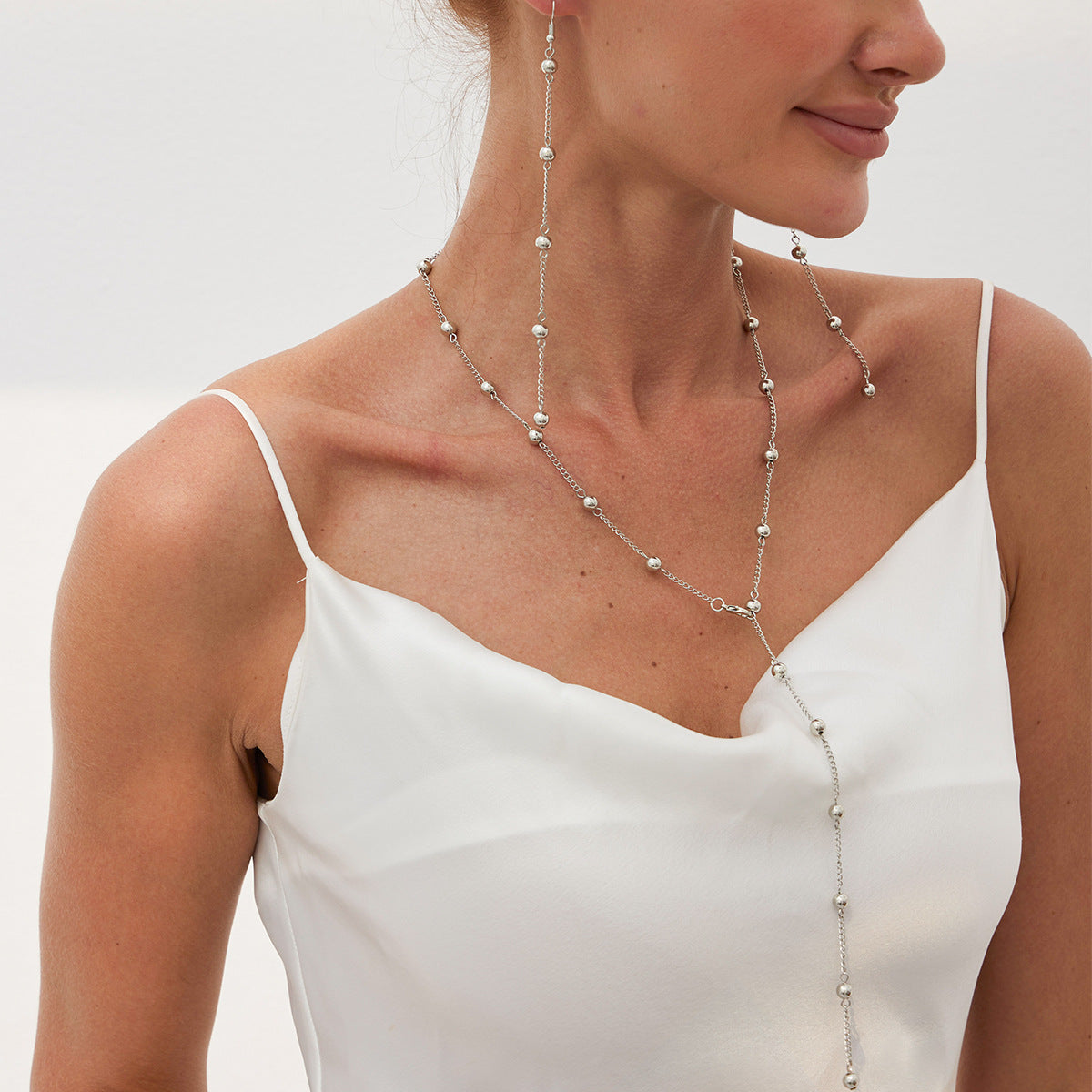 Minimalist Plated Alloy Heart Pendant Ball Chain Necklace with Tassel for Women