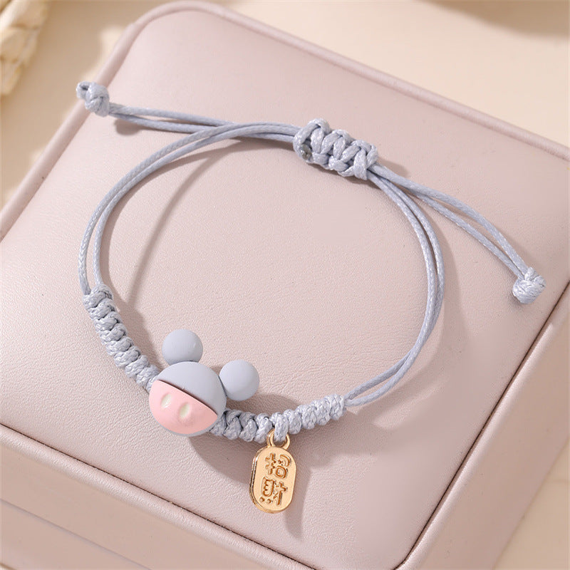 Minimalist Cute Ceramic Kitten Bracelet for Women and Girls with Handmade Woven Red Cord and Star Shape Design