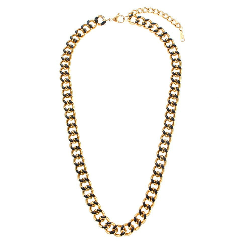 Collana pendente geometrica minimalista in acciaio inossidabile con placcatura in oro 18 carati su catena a maglia cubana
