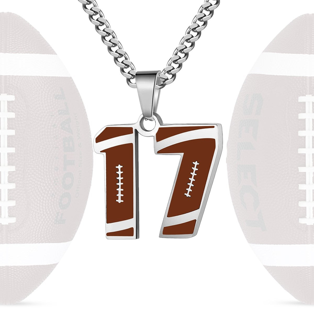 Motivational Football Number Pendant Necklace for Men in Stainless Steel with Polished Finish and Letter/Number Design