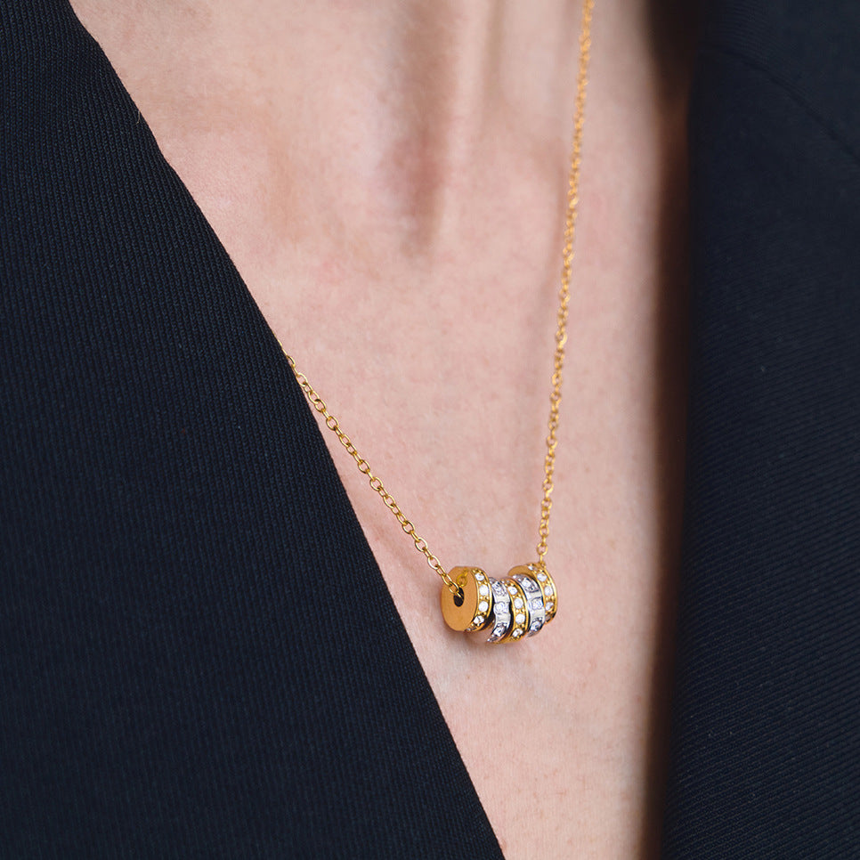 Minimalist Geometric Round Cubic Zirconia PVD Gold Plated Stainless Steel Necklace for Women