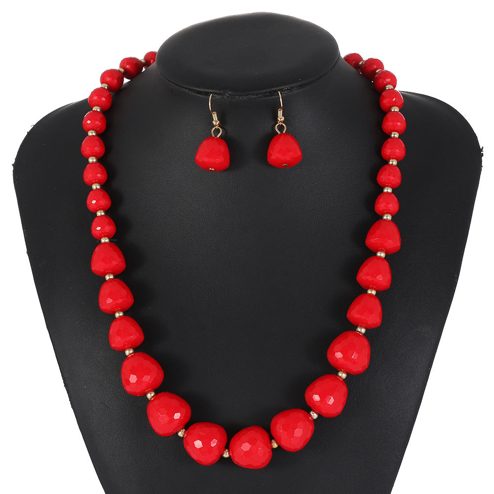 Retro Artistic Resin Necklace Set with Heart Teardrop and Bell Charms on O-Chain for Women