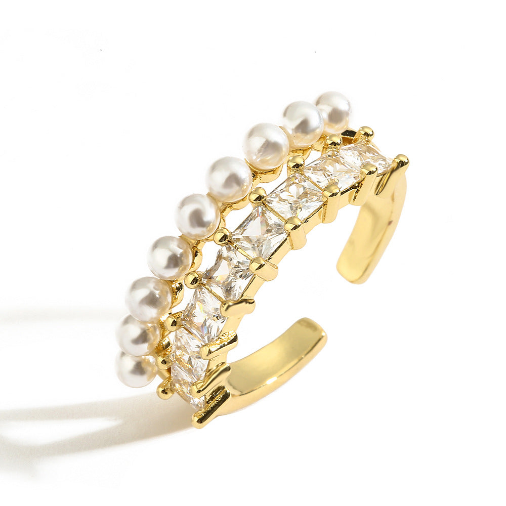 Minimalist Geometric Open Ring for Women Made of Brass with Real Gold Plating and Zircon Inlay