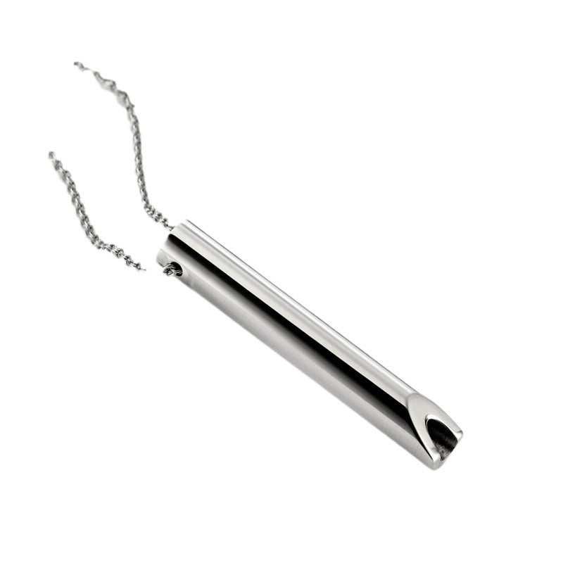 Polished Titanium Steel Whistle Pendant Necklace for Mindfulness and Stress Relief in Geometric Shape