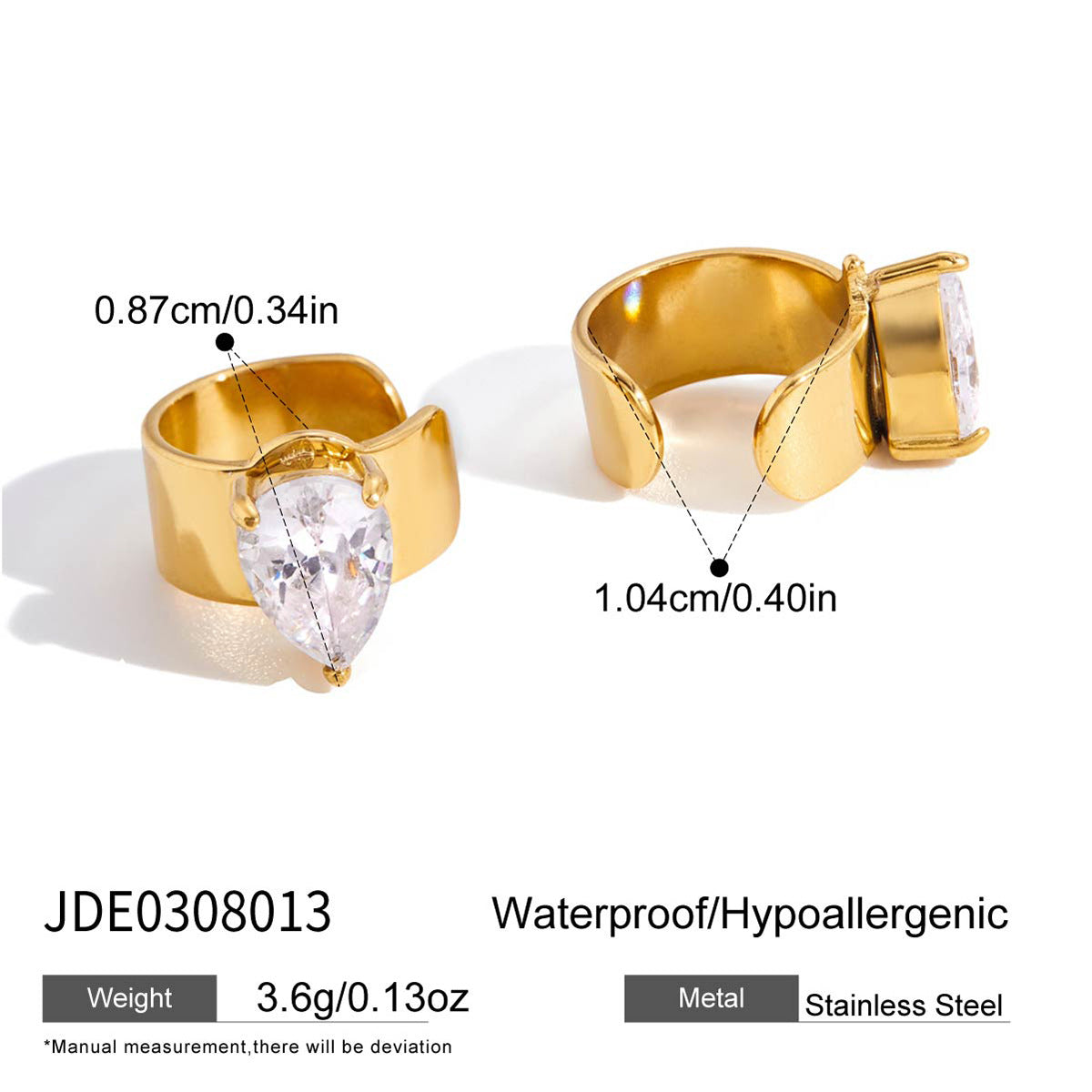 Elegant Geometric Heart Cubic Zirconia Plated Stainless Steel Ear Cuff for Women