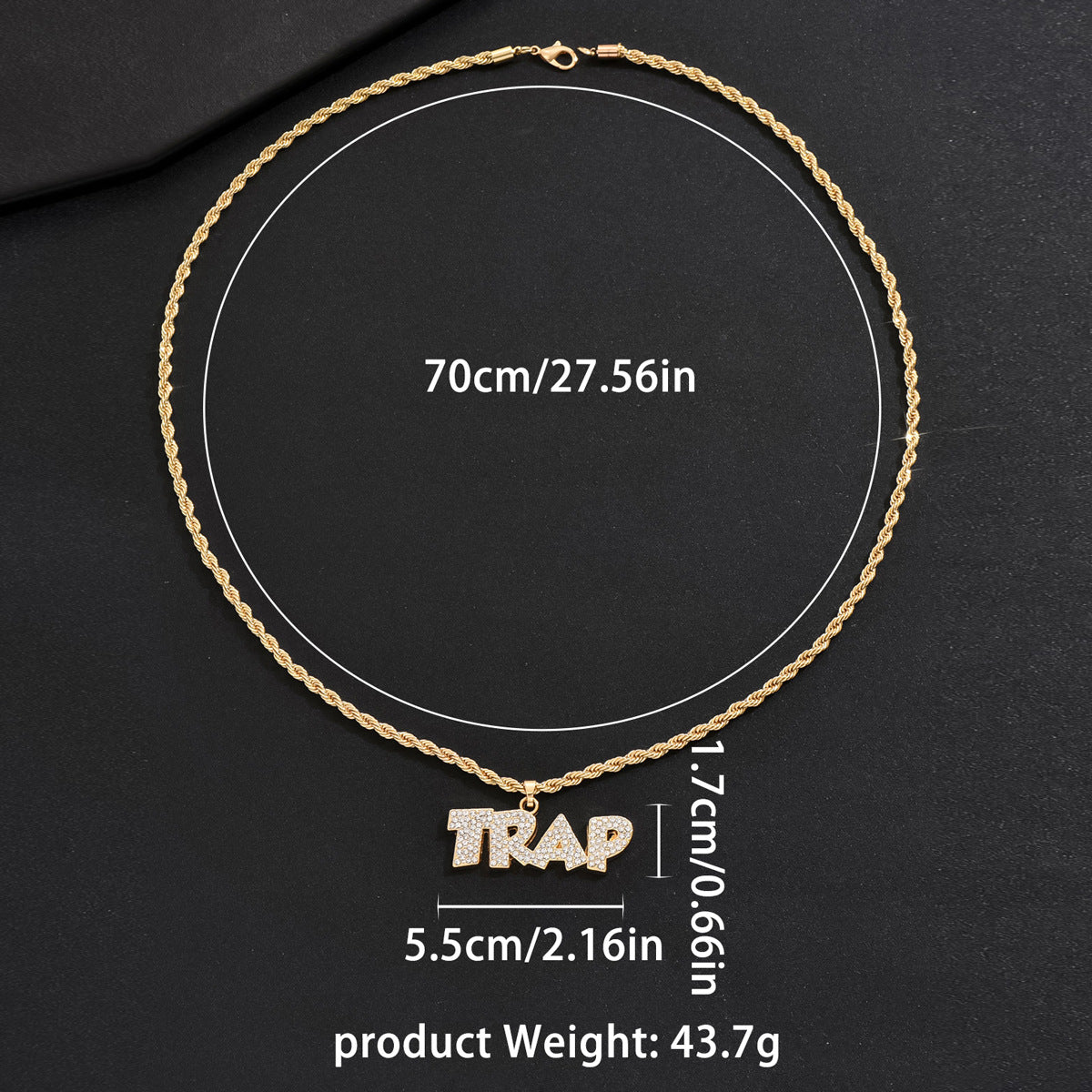 Collar con colgante de letras geométricas estilo Hip Hop para mujer con incrustaciones de diamantes de imitación en cadena de aleación